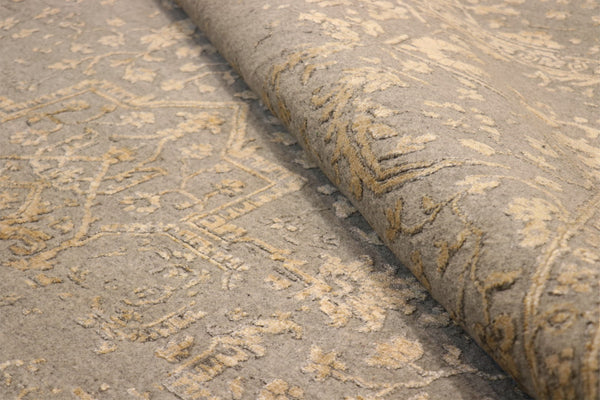 Pasargad Home Transitional Hand-knotted Silver Area Rug - Luxury Bamboo Silk & Wool Elegance   Ser-2167 9x12