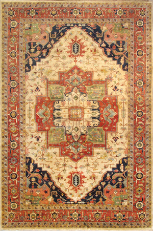 Pasargad 'S Serapi Collection Hand-knotted Premium Lambs-wool Area Rug For Bold Home Décor   Pb-20 Ivory 12x18