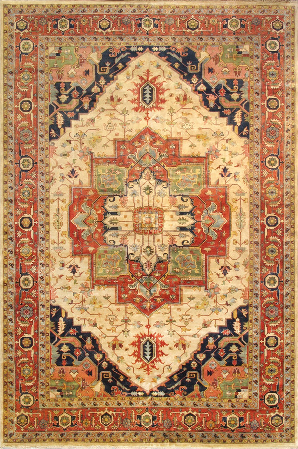 Pasargad 'S Serapi Collection Hand-knotted Premium Lambs-wool Area Rug For Bold Home Décor   Pb-20 Ivory 12x18