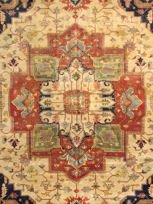 Pasargad 'S Serapi Collection Hand-knotted Premium Lambs-wool Area Rug For Bold Home Décor   Pb-20 Ivory 12x18