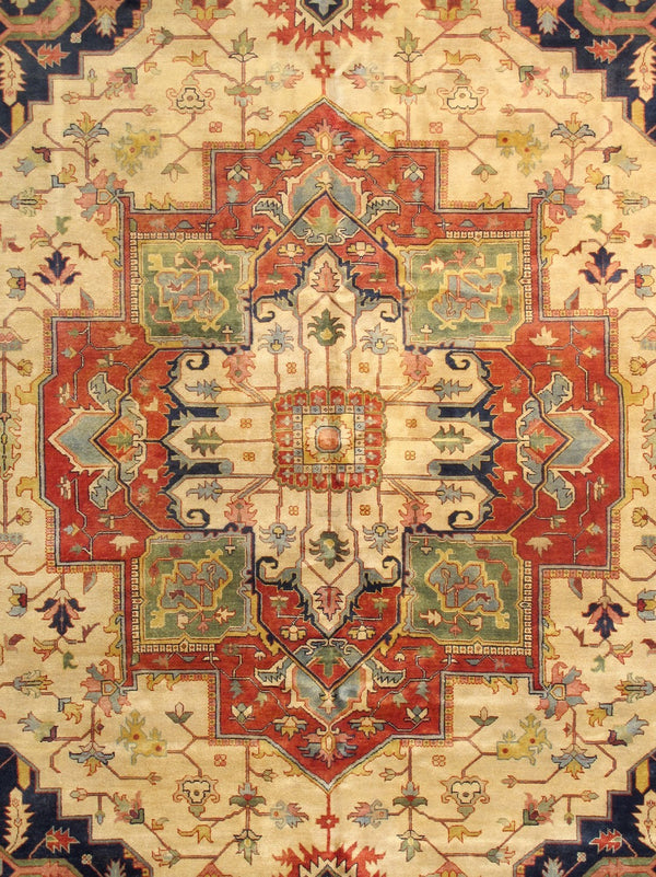 Pasargad 'S Serapi Collection Hand-knotted Premium Lambs-wool Area Rug For Bold Home Décor   Pb-20 Ivory 12x18