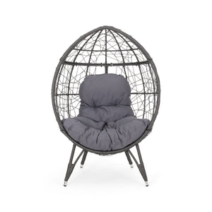 English Elm Christopher Knight Home® - GIANNI Teardrop Wicker Outdoor Chair with Water-Resistant Cushion, Handcrafted Faux Rattan Iron Frame Comfort Gray 65645.00GDGRY