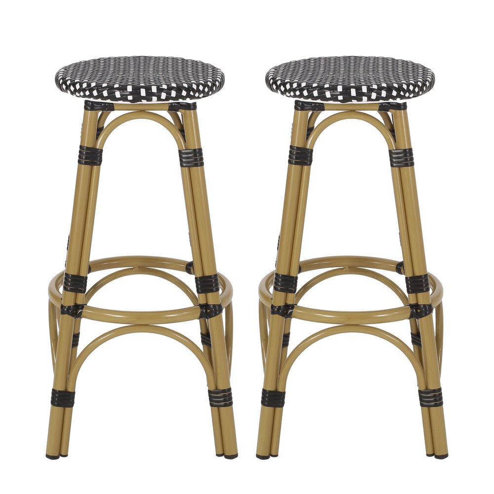English Elm Outdoor Tropical Pe Rattan Backless Barstools Aluminum Frame Poolside Set of 2 72607.00BLK