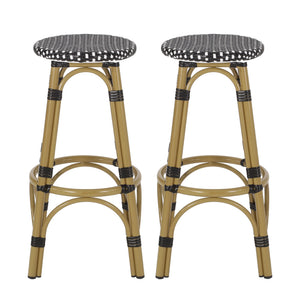 English Elm Outdoor Tropical Pe Rattan Backless Barstools Aluminum Frame Poolside Set of 2 72607.00BLK