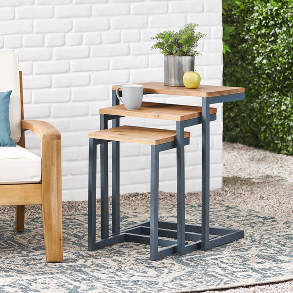 English Elm Christopher Knight Home® - NESTING Kacha Modern Industrial Firwood Nesting Tables Set of 3 — Sturdy Iron Frames, Antique Brown Finish, Space-Saving Design 57836.00