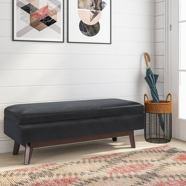 English Elm Owen Rectangular Storage Ottoman - Stylish Midnight Black Faux Leather For Modern Living Spaces B136P159179-GIGA