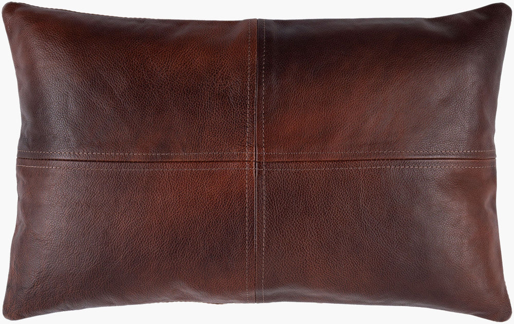 Surya Sheffield Luxurious 14"X22" Updated Traditional Lumbar Pillow - Faux Suede & Leather Elegance Dark Brown Leather,Faux Suede Sfd001-1422d