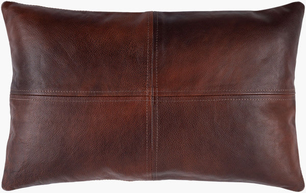 Surya Sheffield Luxurious 14"X22" Updated Traditional Lumbar Pillow - Faux Suede & Leather Elegance Dark Brown Leather,Faux Suede Sfd001-1422d