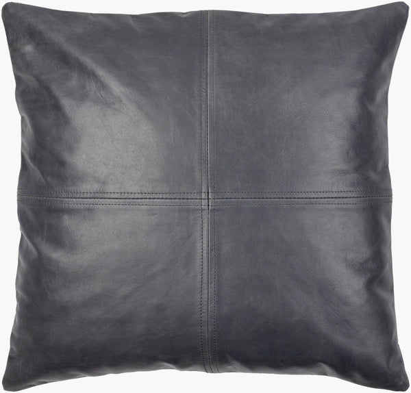 Surya Sheffield Updated Traditional 18" Accent Pillow - Luxurious Faux Suede & Leather, Durable Comfort! Charcoal Leather,Faux Suede Sfd007-2020d