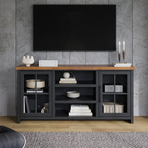 Legends Furniture Bridgevine Home Essex 67 Inch Tv Stand Console For Tvs Up To 80 Inches, No Assembly Required, Black And Whiskey Finish Black Poplar Solids And Okoume Veneers Es1210.Swk