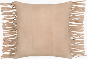 Surya Suede Fringe Accent Pillow – 20"X20" Rustic Comfort, Premium Cotton & Leather For Cozy Décor Tan Leather,Cotton Sfg001-2020d