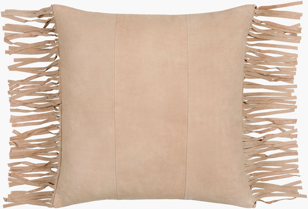 Surya Suede Fringe Accent Pillow – 20"X20" Rustic Comfort, Premium Cotton & Leather For Cozy Décor Tan Leather,Cotton Sfg001-2020d