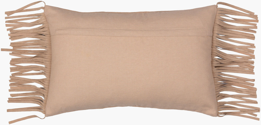 Surya Suede Fringe Accent Pillow – 20"X20" Rustic Comfort, Premium Cotton & Leather For Cozy Décor Tan Leather,Cotton Sfg001-2020d