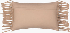 Surya Suede Fringe Accent Pillow – 20"X20" Rustic Comfort, Premium Cotton & Leather For Cozy Décor Tan Leather,Cotton Sfg001-2020d