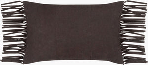 Surya Suede Fringe Rustic Lumbar Pillow 14"L X 22"W - Cozy Comfort, Earthy Elegance, Easy Care! Black Leather,Cotton Sfg002-1422p