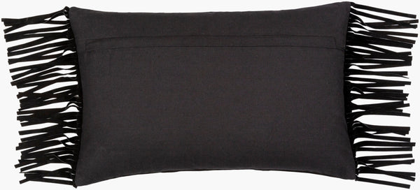 Surya Suede Fringe Rustic Lumbar Pillow 14"L X 22"W - Cozy Comfort, Earthy Elegance, Easy Care! Black Leather,Cotton Sfg002-1422p