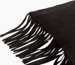 Surya Suede Fringe Rustic Lumbar Pillow 14"L X 22"W - Cozy Comfort, Earthy Elegance, Easy Care! Black Leather,Cotton Sfg002-1422p