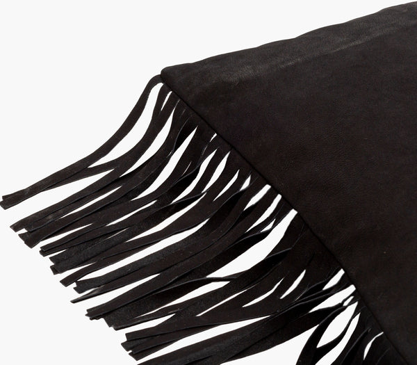 Surya Suede Fringe Rustic Lumbar Pillow 14"L X 22"W - Cozy Comfort, Earthy Elegance, Easy Care! Black Leather,Cotton Sfg002-1422p