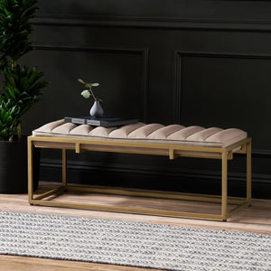 English Elm Christopher Knight Home® - BENCH Gold Faux Leather Upholstered Bench 46" Long Elegant Modern Seating with Sturdy Frame and Comfort - Stylish Accent for Entryway, Bedroom, Living Room 71748.00