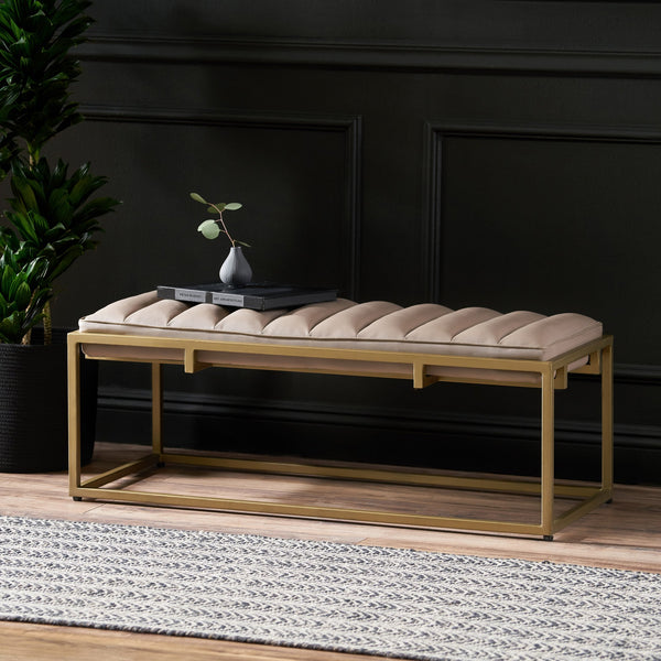 English Elm Christopher Knight Home® - BENCH Gold Faux Leather Upholstered Bench 46" Long Elegant Modern Seating with Sturdy Frame and Comfort - Stylish Accent for Entryway, Bedroom, Living Room 71748.00