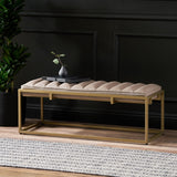 Christopher Knight Home® - Noble House - Riebe Contemporary Handmade Channel Stitch Ottoman Bench, Dark Cream and Matte Gold