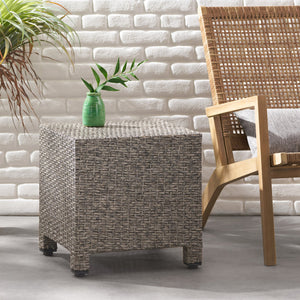 English Elm Puerta Outdoor Woven Rattan Cube Side Table Weather Resistant Patio Accent 61098.00MBK