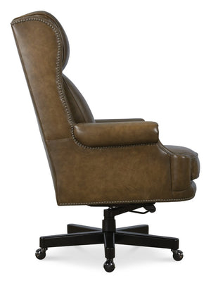 Hooker Furniture Tucker Executive Swivel Tilt Chair With Semi-Aniline Top-Grain Leather, Winged Headrest & Tilt Mechanism Brown EC841-078