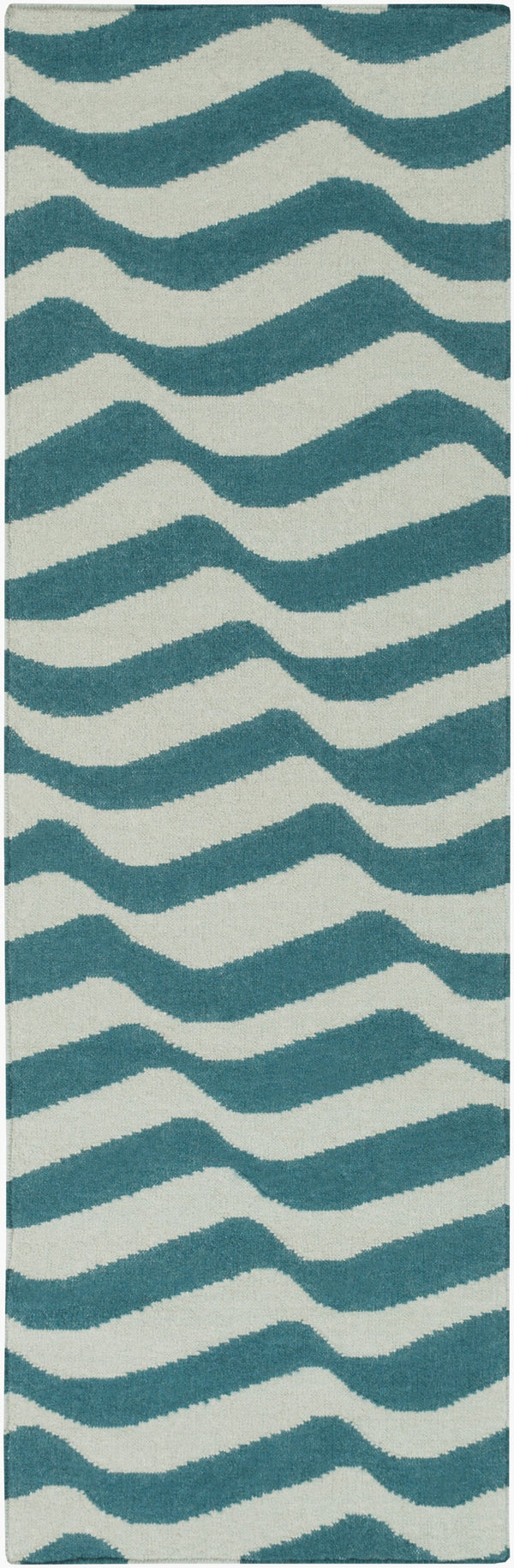 Surya Sheffield Market Sfm-8004 2'6" X 8' Durable Handmade Wool Rug For Modern Decor - Limited Warranty Teal Wool Sfm8009-268