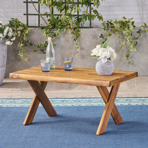 English Elm Eaglewood Solid Acacia Outdoor Coffee Table Handcrafted Cross Base Patio Lounge 62534.00