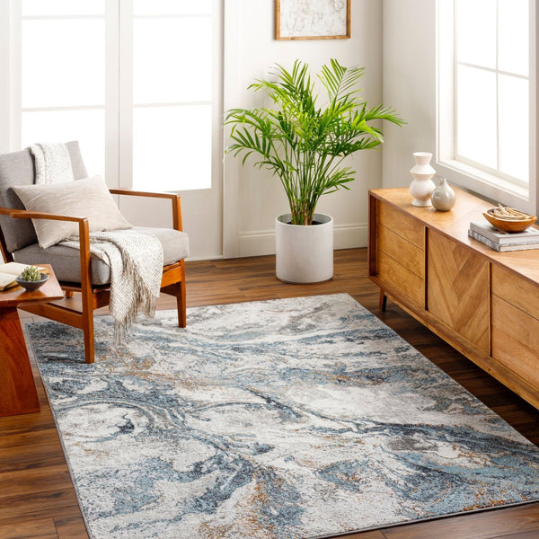 Livabliss San Francisco Machine Woven Polypropylene Minimalist Area Rug for Living and Dining Rooms Ivory, Blue 9'2" x 12' SFO2314-9212