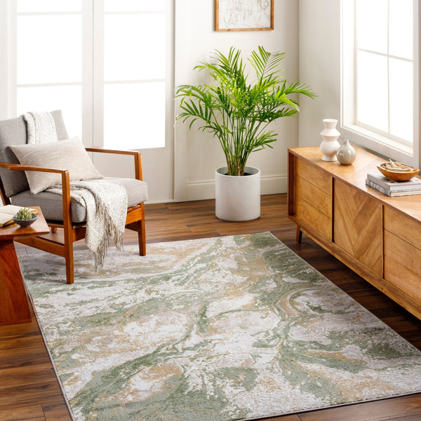 Livabliss San Francisco Geometric Machine Woven Polypropylene Area Rug for Modern Living Spaces Ivory, Sage 6'7" x 9' SFO2316-679