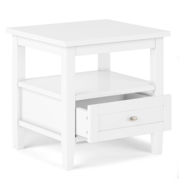 English Elm Warm Solid Wood 20-Inch Transitional End Table In Polished White With Storage Drawer & Tapered Legs B136P159708-GIGA