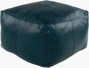 Surya Sheffield Pouf - 13"H X 22"W X 22"D, Luxurious Leather & Cotton Blend, Stylish Home Decor Accent Piece Deep Teal Leather,Cotton,Polyester,Polyfill Sfpf003-222213