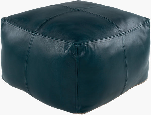 Surya Sheffield Pouf - 13"H X 22"W X 22"D, Luxurious Leather & Cotton Blend, Stylish Home Decor Accent Piece Deep Teal Leather,Cotton,Polyester,Polyfill Sfpf003-222213