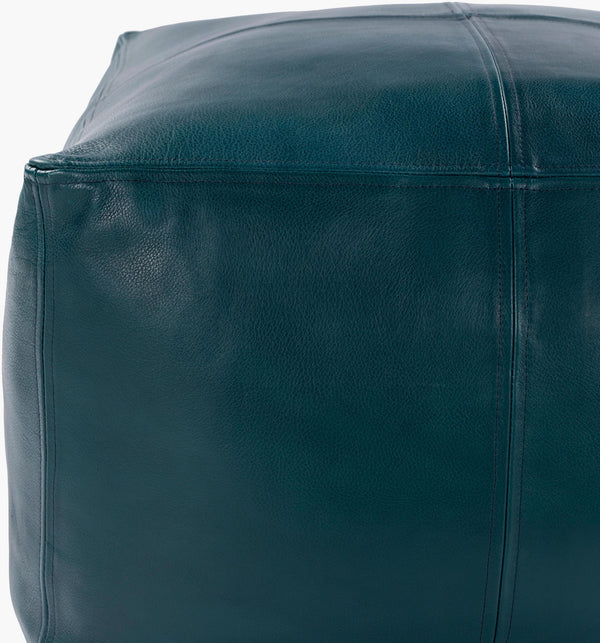Surya Sheffield Pouf - 13"H X 22"W X 22"D, Luxurious Leather & Cotton Blend, Stylish Home Decor Accent Piece Deep Teal Leather,Cotton,Polyester,Polyfill Sfpf003-222213