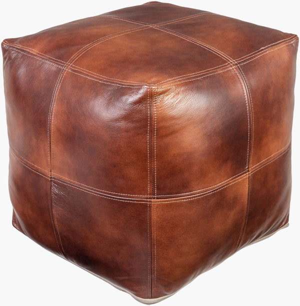 Surya Sheffield Pouf - 13"H X 22"W X 22"D, Luxurious Leather & Cotton Blend, Stylish Home Decor Accent Piece Dark Brown Leather,Cotton,Polyester,Polyfill Sfpf005-181818