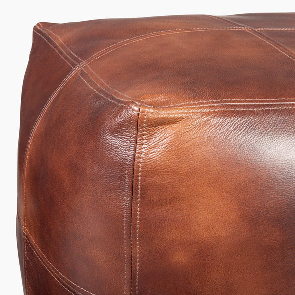 Surya Sheffield Pouf - 13"H X 22"W X 22"D, Luxurious Leather & Cotton Blend, Stylish Home Decor Accent Piece Dark Brown Leather,Cotton,Polyester,Polyfill Sfpf005-181818