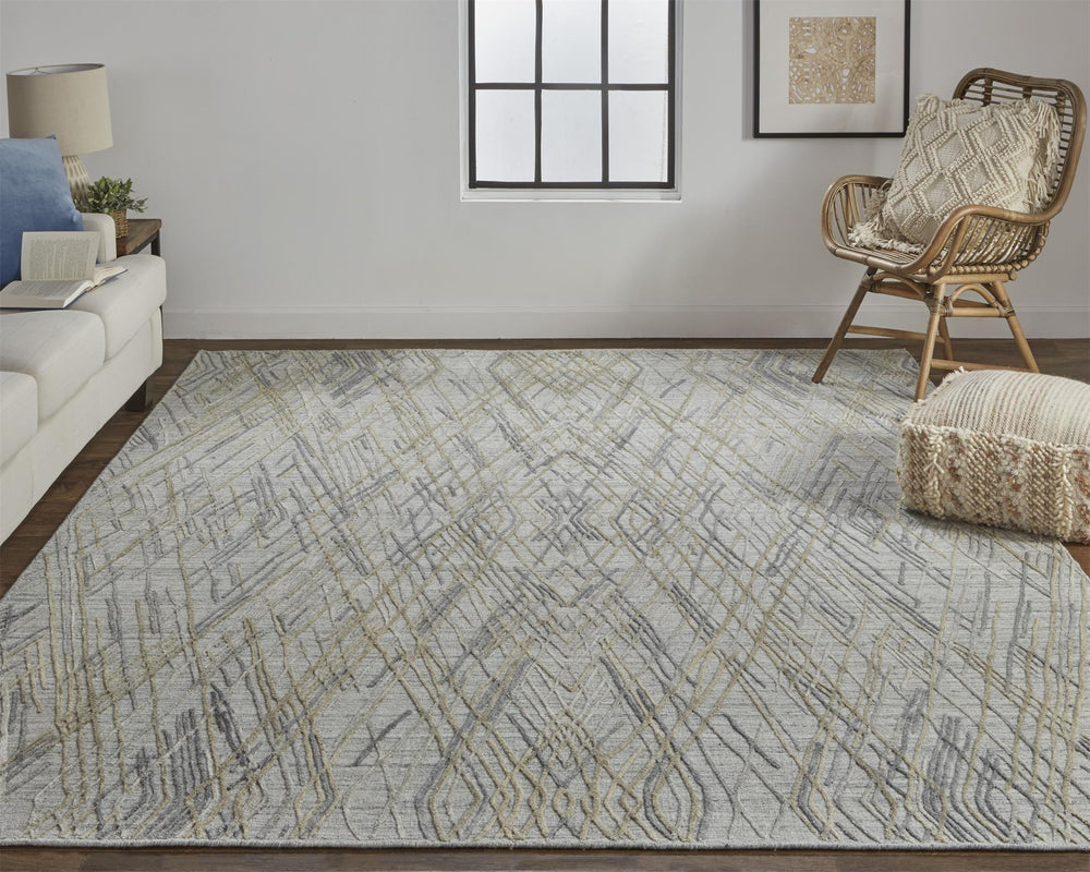 Feizy Rugs Elias Handwoven Abstract Diamond Area Rug In Luxurious Viscose And Wool For Elegant Home Decor Gray,Ivory Viscose,Wool Els6589fblu000e10