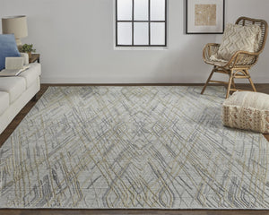 Feizy Rugs Elias Handwoven Abstract Diamond Area Rug In Luxurious Viscose And Wool For Elegant Home Decor Gray,Ivory Viscose,Wool Els6589fblu000e10