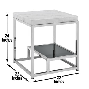 English Elm Steve Silver - Aston - White Marble Top End Table - White