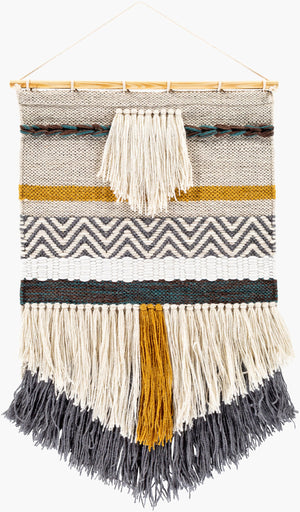 Surya Saiful Bohemian 32"H X 20"W Wall Hanging Decor - Intricate Patterns, Easy Care, Global Style Accent Charcoal Wool,Polyester,Cotton,Wood Sfu1001-2032