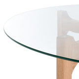 Safavieh Ruthanne Round Glass Dining Table XII23 Oak / Clear Tempered Clear Glass / Solid Oak Wood SFV2133B-2BX