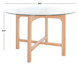 Safavieh Ruthanne Round Glass Dining Table XII23 Oak / Clear Tempered Clear Glass / Solid Oak Wood SFV2133B-2BX