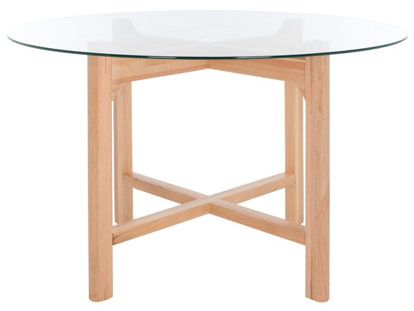 Safavieh Ruthanne Round Glass Dining Table XII23 Oak / Clear Tempered Clear Glass / Solid Oak Wood SFV2133B-2BX