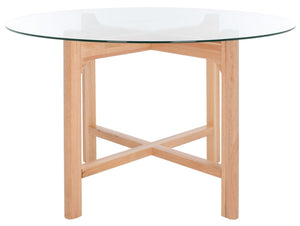 Safavieh Ruthanne Round Glass Dining Table XII23 Oak / Clear Tempered Clear Glass / Solid Oak Wood SFV2133B-2BX