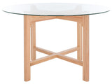 Safavieh Ruthanne Round Glass Dining Table XII23 Oak / Clear Tempered Clear Glass / Solid Oak Wood SFV2133B-2BX