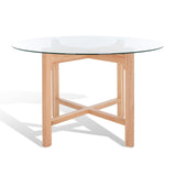 Safavieh Ruthanne Round Glass Dining Table XII23 Oak / Clear Tempered Clear Glass / Solid Oak Wood SFV2133B-2BX