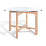 Safavieh Ruthanne Round Glass Dining Table XII23 Oak / Clear Tempered Clear Glass / Solid Oak Wood SFV2133B-2BX