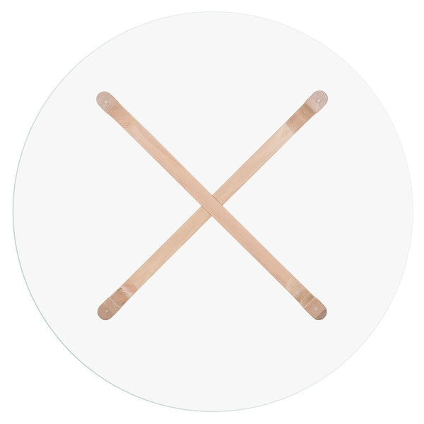 Safavieh Ruthanne Round Glass Dining Table XII23 Oak / Clear Tempered Clear Glass / Solid Oak Wood SFV2133B-2BX