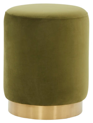 Safavieh Elsworth Velvet Ottoman With Brass Base XII23 Olive Green / Brass Wood / Metal / Fabric / Foam SFV3558D